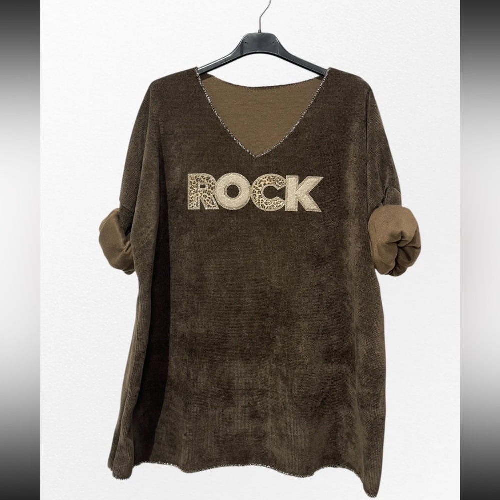 MADE IN ITALY Brown 'Rock' V-Neck Sweater